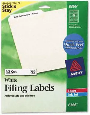Avery White File Folder Labels, 2/3" x 3-7/16" - Pack of 750