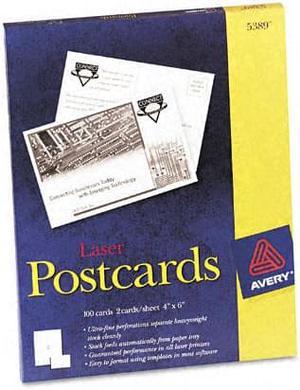 Postcards for Laser Printers, 4 x 6, Uncoated White, 2/Sheet, 100/Box 5389