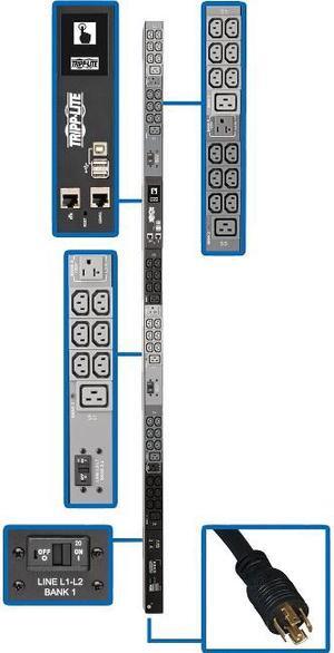 Tripp Lite - PDU3EVN6L2130 - Tripp Lite 3-Phase PDU Monitored 8.6kW 208/120V 36 C13; 6 C19; 5-15/20R TAA - Monitored -