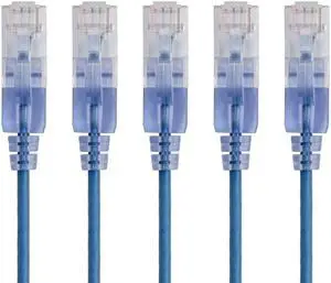 Monoprice SlimRun Cat6A Ethernet Patch Cable - Network Internet Cord - RJ45, 550Mhz, UTP, Pure Bare Copper Wire, 10G, 30AWG, 10ft, Blue, 5-Pack Monoprice SlimRun Cat6A Ethernet Patch Cable - Network Internet Cord - RJ45, 550Mhz, UTP, Pure Bare Copper Wire, 10G, 30AWG, 10ft, Blue, 5-Pack