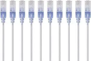 Monoprice SlimRun Cat6A Ethernet Patch Cable - Network Internet Cord - RJ45, 550Mhz, UTP, Pure Bare Copper Wire, 10G, 30AWG, 10ft, White, 10-Pack