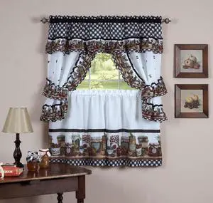 Achim Mason Jars Set - 57 x 36 Tier Pair/57 x 36 Tailored Topper with attached valance and tiebacks. - Black/White  MJCS36ML12