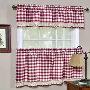 Achim BCTR36BU12 Buffalo Check Curtain Panel 58 x 36 - Burgundy