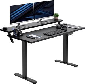VIVO Electric 55" x 30" Stand Up Desk w/ Memory Presets, Black 2-Tier Table Top, Black Dual Motor Frame (DESK-KIT-E2TB)