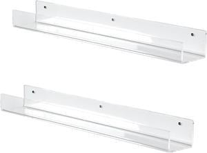 VIVO Dual Acrylic 24" Floating Bookshelves for Wall Display | Clear Organizer Shelves (2 Pack) (MOUNT-SF24C)