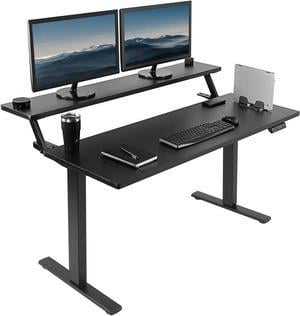 VIVO Electric 55 x 30 Standup Desk w/ Memory Controller, Black Dual Tier Table Top, Black Frame (DESK-KIT-1B2TB)