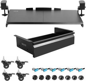VIVO Black Under Desk Drawer, Clamp-on Keyboard Tray, Cable Management Ties, M8 Casters, Accessory Kit (DESK-ACK-01)