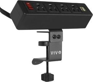 VIVO Black Clamp-On Power Strip for Desk, 4 AC Outlet Power Strip with 2 USB Ports, Desktop Power Outlet (DESK-AC120V)
