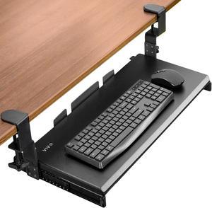 VIVO Black Clamp-on Height Adjustable Keyboard & Mouse Under Desk Slider Tray | 27" x 11" Platform Drawer (MOUNT-KB05HB)