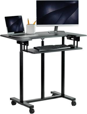 VIVO Mobile Height Adjustable Stand Up Desk Cart with Sliding Keyboard Tray | Rolling Workstation 35" (CART-V06A)