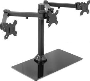 VIVO Black Triple Monitor Mount Freestanding Desk Stand w/ Glass Base | Holds Three (3) Screens up to 24" (STAND-V003FG)