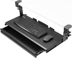VIVO Black Large Height Adjustable Clamp-on Computer Keyboard Tray Platform with Storage Drawer (MOUNT-KB05HB-DR)