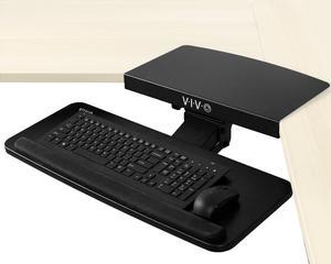 VIVO Black Corner Desk Keyboard & Mouse Platform Tray, Ergonomic Under Table Surface for L-Shaped Desks, MOUNT-KB03B-C