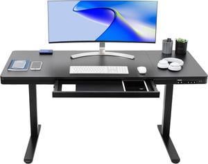 VIVO Black Electric 60" x 24" Height Adjustable Standup Desk with Rear-Set Legs, Built-in Drawer, USB Ports, DESK-E-D60B