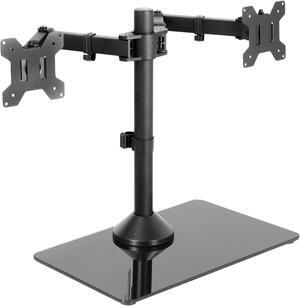 VIVO Black Dual Monitor Stand Adjustable Mount w/ Freestanding Glass Base for Two Computer Screens up to 32" (STAND-V002FG)