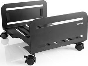 VIVO Black Computer Large Desktop ATX Case, CPU Steel Rolling Stand, Adjustable Mobile Cart, Locking Wheels (CART-PC01L)