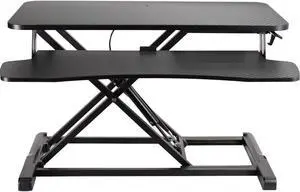 VIVO Black Carbon Fiber Height Adjustable Standing Desk Riser, 32" Sit Stand Tabletop Workstation (DESK-V000KR)