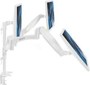 VIVO White Triple Monitor Desk Mount, 2 Pneumatic Arms + 1 Fixed, Adjustable, 3 Screens up to 32" (STAND-V300GW)
