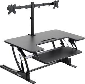 VIVO 36" Standing Desk Riser with Dual Articulating Arms for 13" to 30" Monitor Screens, Black, DESK-KIT-0V02
