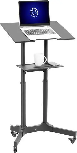 VIVO Black Steel Mobile 24" Height Adjustable Multi-Purpose Rolling Podium, Lectern, and Laptop Workstation (CART-V03E)