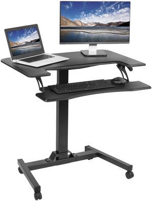 VIVO Black Pneumatic 36" Mobile Height Adjustable Two Platform Standing Desk