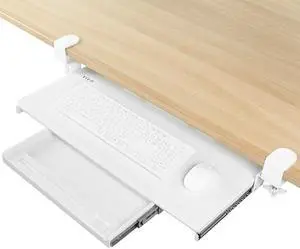 VIVO White Extra Sturdy Clamp-on Computer Keyboard Tray with Pencil Drawer