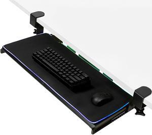 VIVO Clamp-on Computer Keyboard and Mouse Under Desk Slider Tray with RGB Pad