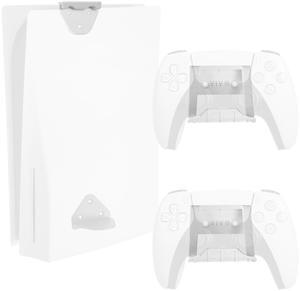 VIVO White 2 in 1 Wall and Desk Mount Designed for the PS5 & PS5 Slim Gaming Console + 2 Controller Mounts (MOUNT-PS5CW)