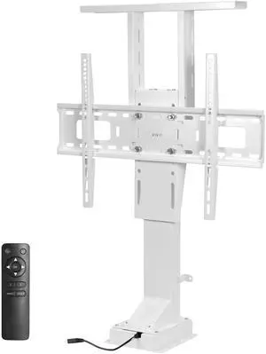 VIVO White TV Motorized Vertical Stand Lift 37" to 55", Height Adjustable Mount