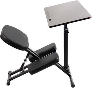 VIVO Kids' Kneeling Chair and Desk, Young Student Workstation, Max 110 lbs, Dark Wood Top, Black Chair (DESK-KN02D)