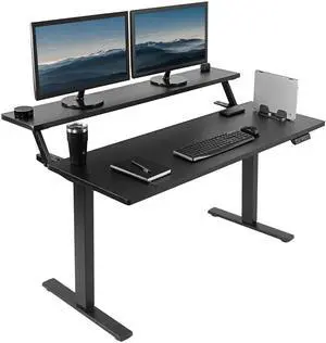 VIVO Electric 55 x 30 Standup Desk w/ Memory Controller, Black Dual Tier Table Top, Black Frame (DESK-KIT-1B2TB)