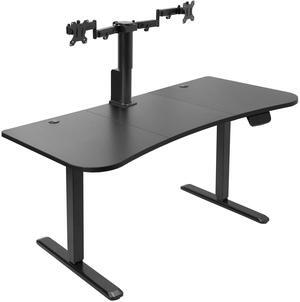 VIVO Black 63" x 32" Electric Stand Up Desk with Motorized Dual Monitor Mount and 3 Section Table Top (DESK-KIT-SET1B)