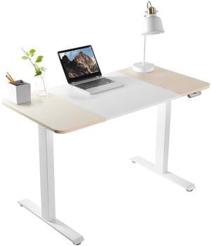 VIVO White and Light Wood Electric 47" x 24" Sit Stand Desk, Height Adjustable Workstation (DESK-E144WC)