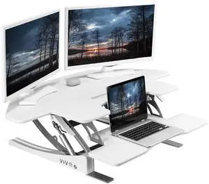 VIVO White Corner Height Adjustable Cubicle Sit to Standing Tabletop Desk Riser