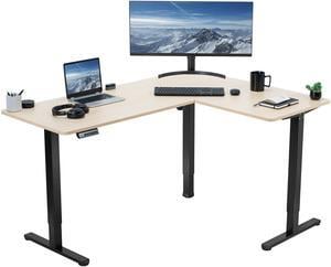 VIVO Light Wood / Black Electric 63" x 47" Corner Stand Up Desk, L-Shaped Workstation, DESK-E3CTC-47