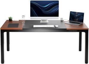 VIVO Premium Electric Quad Motor 71 x 30 Stand Up Desk, Black & Dark Walnut Top, Black 4-Leg Frame, DESK-KIT-F10BD