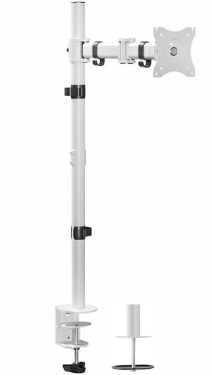 White Single Monitor Desk Mount Extra Tall Adjustable Stand for up to 32" Screen