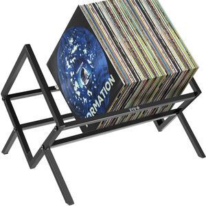 VIVO Black Steel Vinyl Record Holder, Modern Album Organizer with Open Storage and 2 Cylindrical Magnets (STAND-VRH1B)