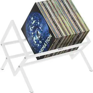VIVO White Steel Vinyl Record Holder, Album Organizer with 2 Cylindrical Magnets