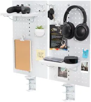 VIVO White Steel Clamp-on 20" x 24" Desktop Pegboard, Magnetic Privacy Panels, Above or Under Desk Organizer (PP-DK24W)