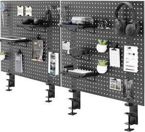 VIVO Dual Steel Clamp-on 60" x 24" Desktop Pegboard, Magnetic Privacy Panel