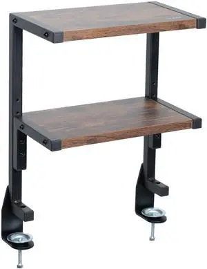 VIVO Vintage Brown Clamp-on 13" Above or Below Desk 2-Tier Shelving Unit