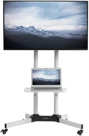 VIVO White Mobile TV Cart for 32" to 83" LCD LED Plasma Flat Panel Screens | Rolling TV Stand with Wheels (STAND-TV03W)