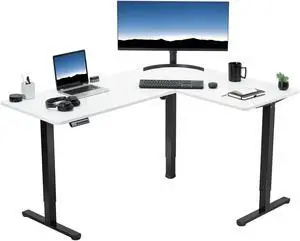 VIVO White / Black Electric 63" x 47" Corner Standing Desk, L-Shaped Workstation