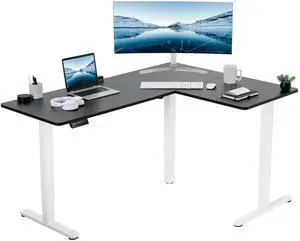 VIVO Black / White Electric 63" x 47" Corner Standing Desk