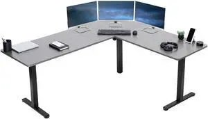 VIVO Gray / Black Electric 75" x 63" Corner Standing Desk, L-Shaped Workstation