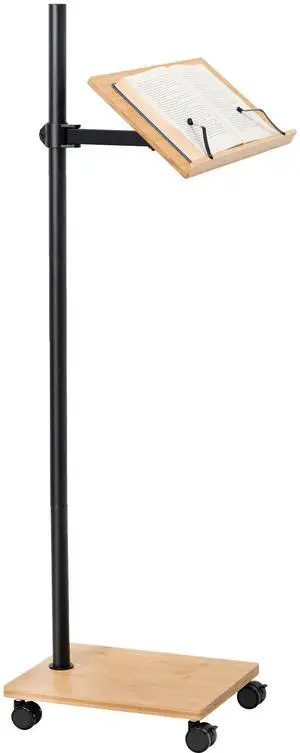 VIVO 16 inch Mobile Bamboo Book Stand for Hands Free Reading, Rolling Lectern, Bamboo Surfaces, Black Pole, CART-BK01B