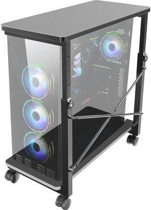 VIVO Mobile Adjustable PC Cart with Storage, Premium CPU Holder Floor Stand with Wheels, Black, CART-PC03P