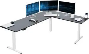 VIVO Black / White Electric 84" x 63" Corner Standing Desk, L-Shaped Workstation