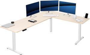 VIVO Light Wood / White Electric 84" x 63" Corner Desk, L-Shaped Workstation